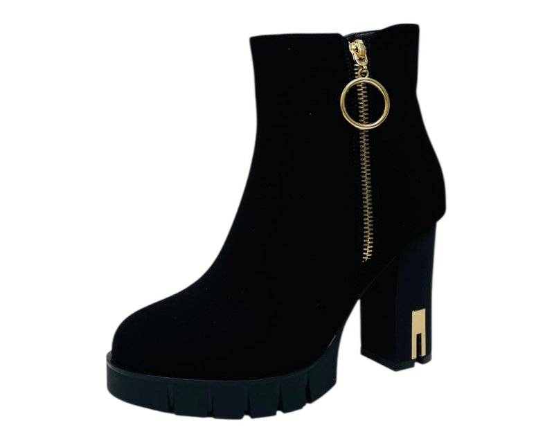 Block Heel Faux Suede Zip Ankle Boots - Boots - British D'sire