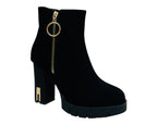 Block Heel Faux Suede Zip Ankle Boots - Boots - British D'sire