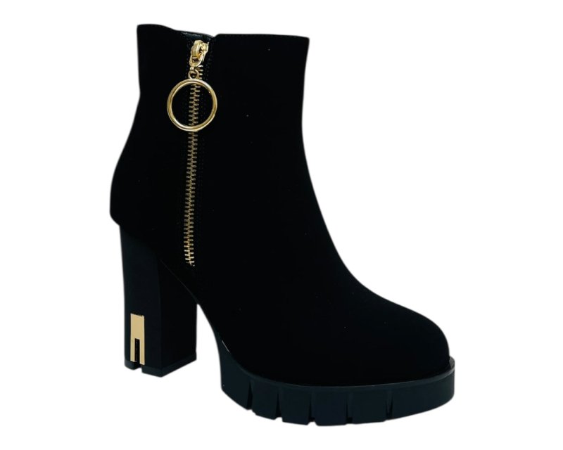 Block Heel Faux Suede Zip Ankle Boots - Boots - British D'sire