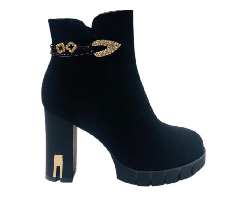 Block Heel Faux Suede Zip Ankle Boots - Boots - British D'sire Main image