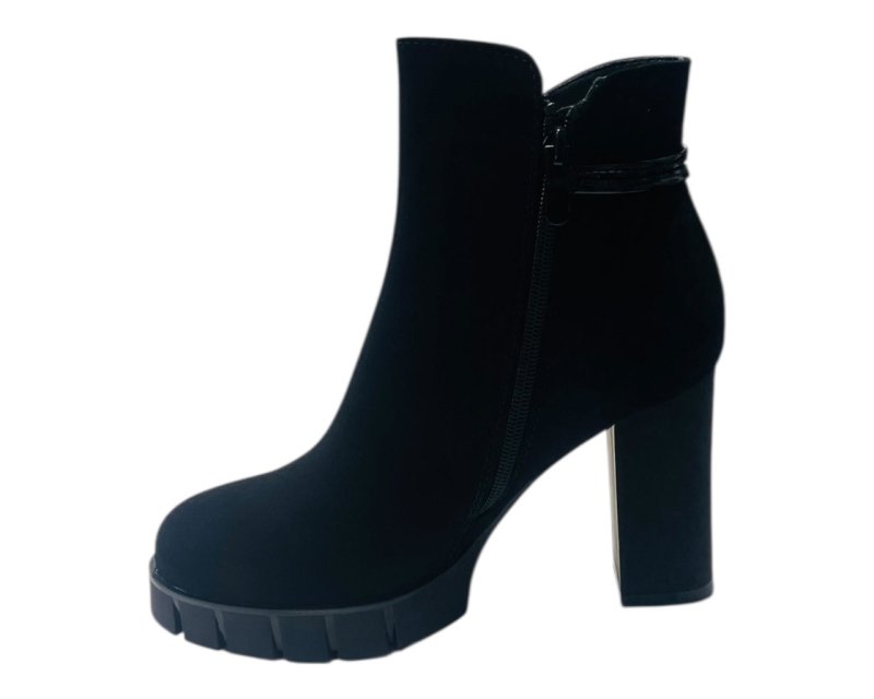 Block Heel Faux Suede Zip Ankle Boots - Boots - British D'sire