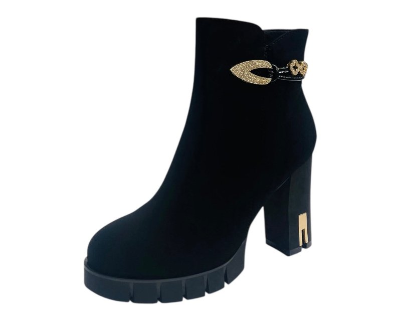 Block Heel Faux Suede Zip Ankle Boots - Boots - British D'sire
