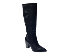 Block Heel Knee High Faux Leather Boots - Boots - British D'sire