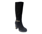 Block Heels Zip Diamante Knee High Boots - Boots - British D'sire