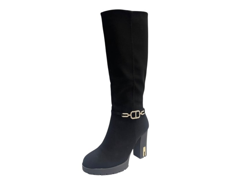 Block Heels Zip Diamante Knee High Boots - Boots - British D'sire