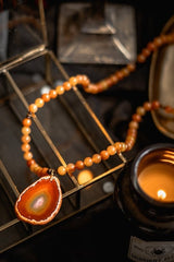 Blood Orange Aventurine and Orange Agate Pendant Necklace - Necklaces - British D'sire
