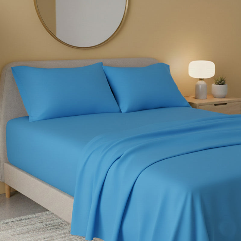 Flannelette Flat Sheet Soft Brushed Cotton Bedding for Warmth Comfort - Super King - Blue