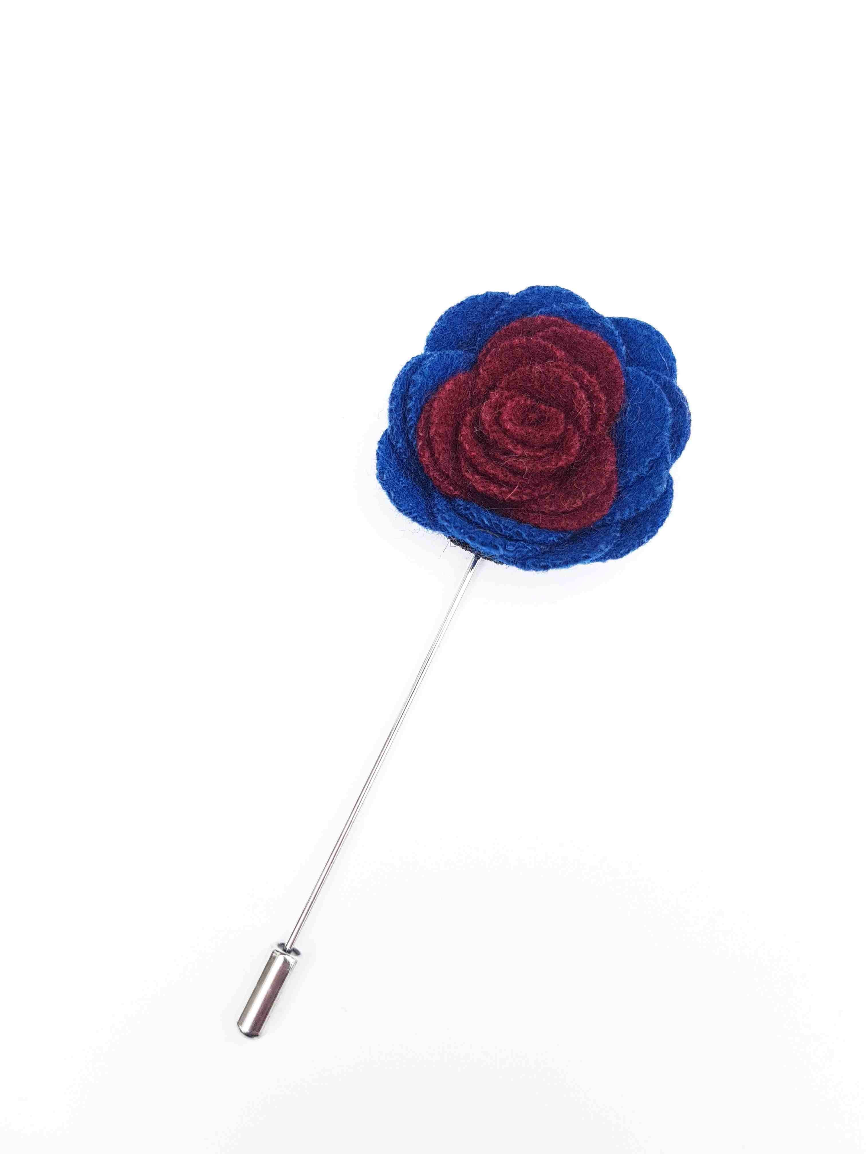 Felt Rose Lapel Pin, Midnight Blue and Burgundy