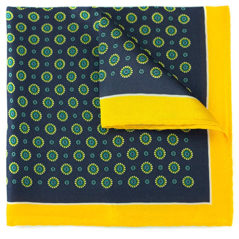 Blue and Yellow Silk Pocket Square - All Products - British D'sire Main image