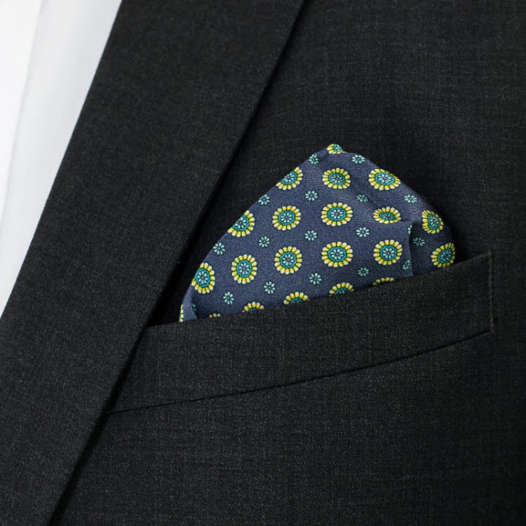 Blue and Yellow Silk Pocket Square - All Products - British D'sire