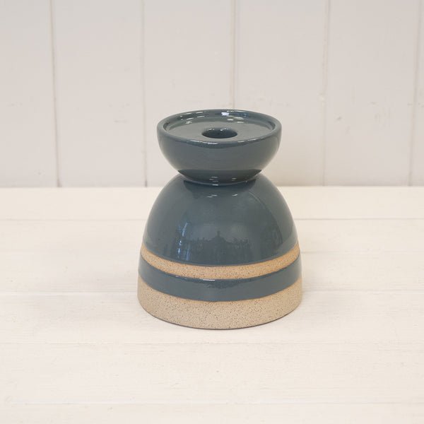 Blue Ceramic Glazed Candle Holder with Unglazed Detail Secondary image