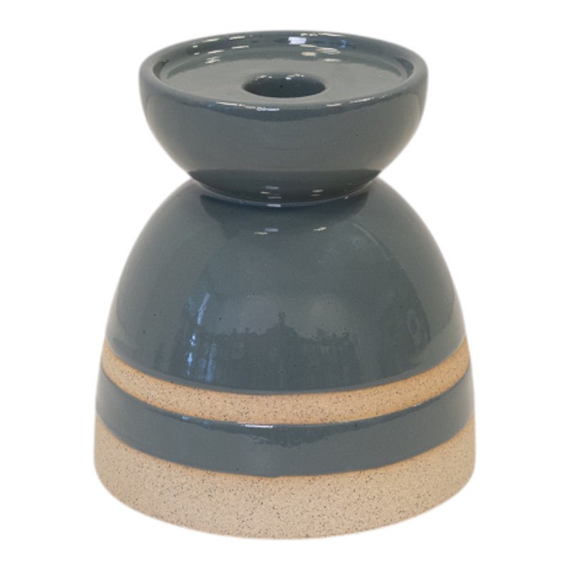 Blue Ceramic Glazed Candle Holder with Unglazed Detail - Candle Holder - British D'sire Main image