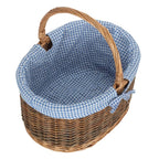 Blue Checked Lined Country Oval Wicker Shopping Basket - Shopping Baskets - British D'sire