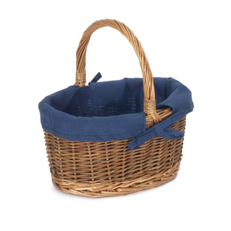 Blue Lined Country Oval Wicker Shopping Basket - Shopping Baskets - British D'sire