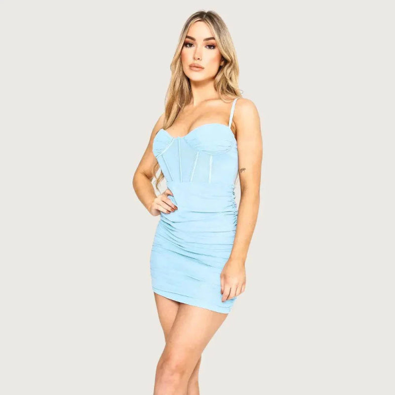 Blue Mesh Corset Dress - mini dress - British D'sire Main image