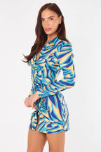 Blue Swirl Print Ruched Shirt Dress – Long Sleeve Button Front - Dresses - British D'sire