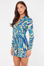 Blue Swirl Print Ruched Shirt Dress – Long Sleeve Button Front - Dresses - British D'sire