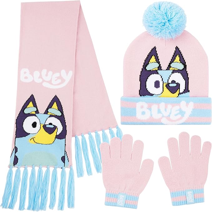 Bluey Hat Scarf and Gloves Set Kids - Beanie Scarf and Kids Gloves One Size Cosy Winter Accessories - Gifts for Kids - Women's Scarves - British D'sire