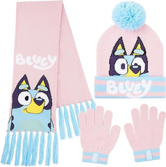 Bluey Hat Scarf and Gloves Set Kids - Beanie Scarf and Kids Gloves One Size Cosy Winter Accessories - Gifts for Kids - Women's Scarves - British D'sire
