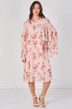 Blush Pink Floral Pleated Smock Dress - Dresses - British D'sire