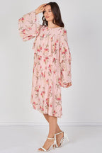 Blush Pink Floral Pleated Smock Dress - Dresses - British D'sire