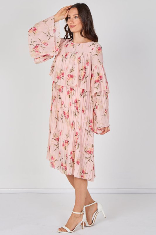 Blush Pink Floral Pleated Smock Dress - Dresses - British D'sire