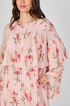 Blush Pink Floral Pleated Smock Dress - Dresses - British D'sire