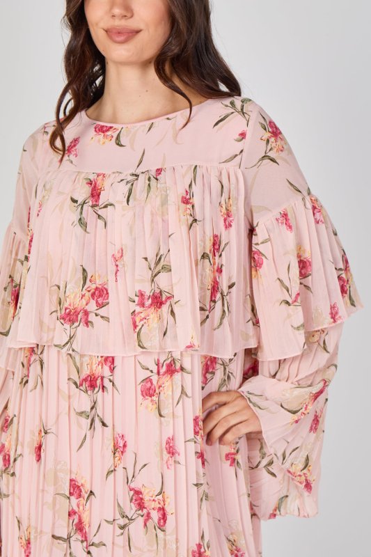 Blush Pink Floral Pleated Smock Dress - Dresses - British D'sire