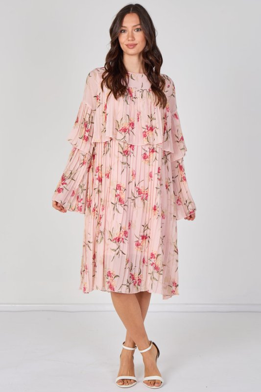 Blush Pink Floral Pleated Smock Dress Secondary image
