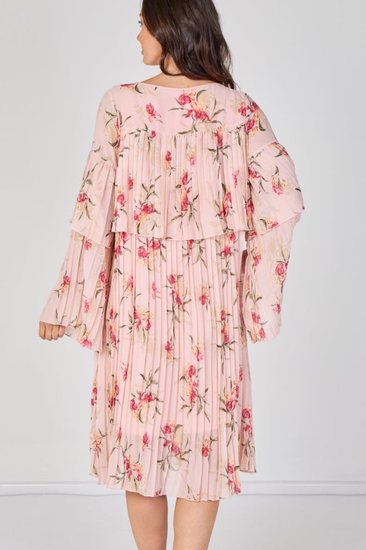 Blush Pink Floral Pleated Smock Dress - Dresses - British D'sire