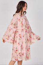 Blush Pink Floral Pleated Smock Dress - Dresses - British D'sire