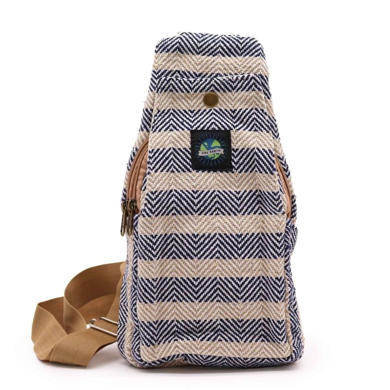 Body Cross Bag Cotton - Tan & Navy - Natural Cotton Cross-Body Bags - British D'sire Main image
