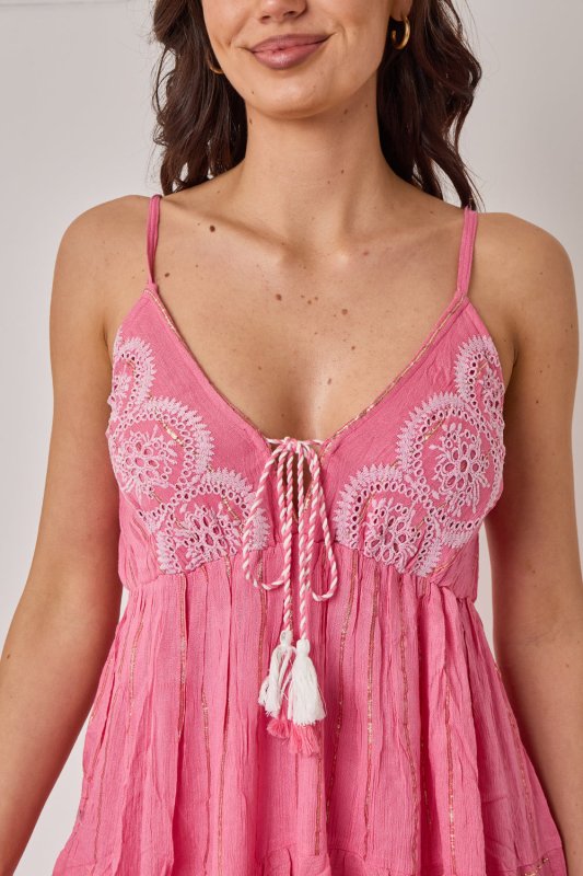 Bohemian Lace Detail Mini Dress - Dresses - British D'sire