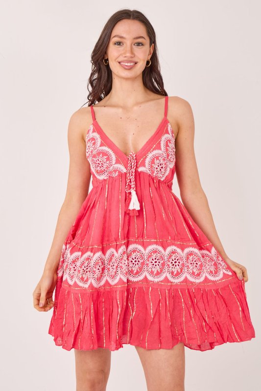 Bohemian Lace Detail Mini Dress - Dresses - British D'sire