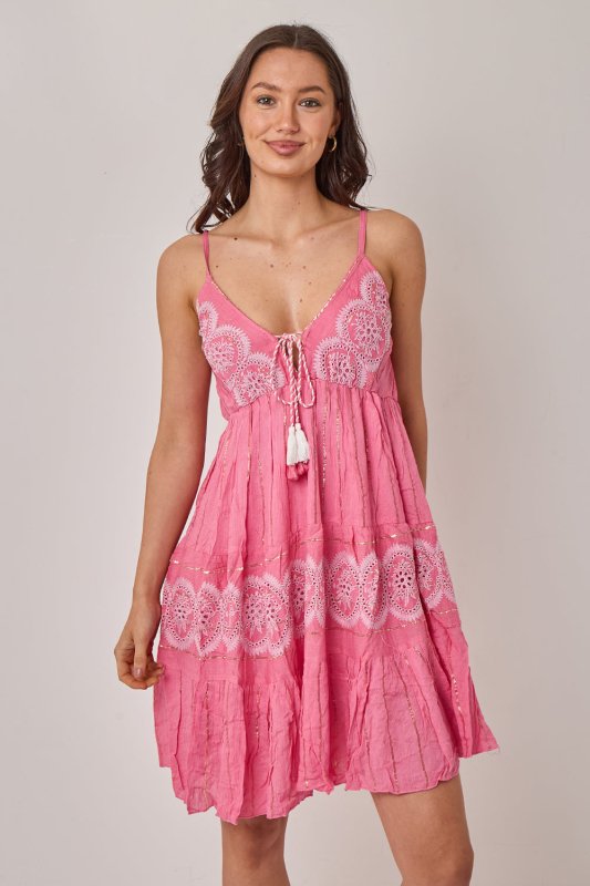 Bohemian Lace Detail Mini Dress - Dresses - British D'sire