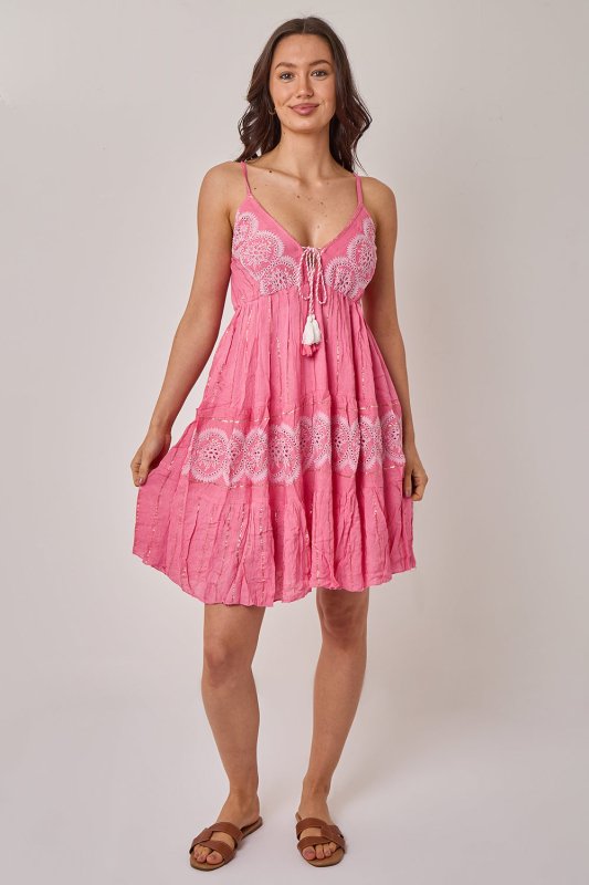 Bohemian Lace Detail Mini Dress - Dresses - British D'sire