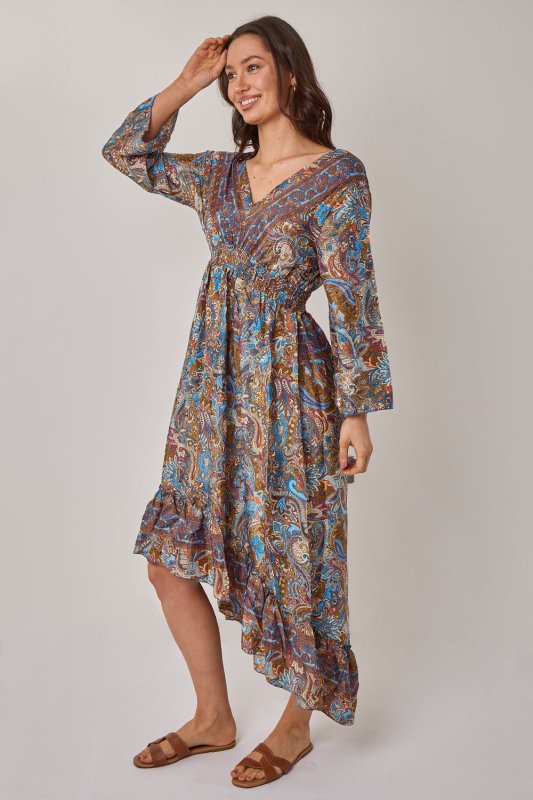 Bohemian Paisley Hi - Low Maxi Dress – 100% Art Silk - Dresses - British D'sire
