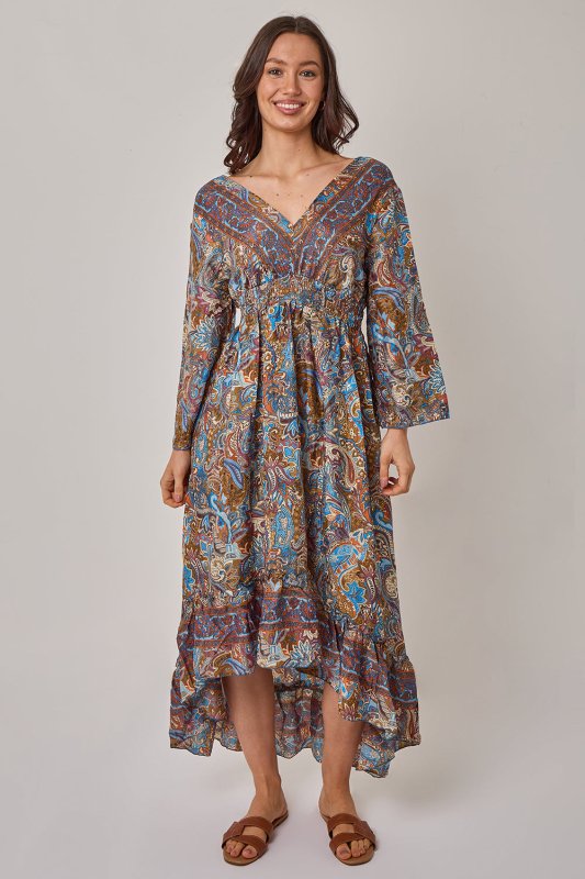 Bohemian Paisley Hi - Low Maxi Dress – 100% Art Silk - Dresses - British D'sire