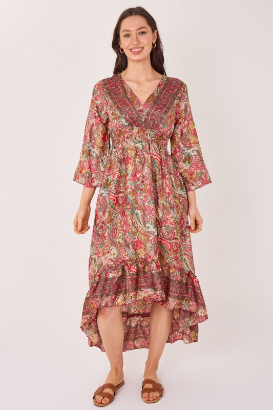 Bohemian Paisley Hi - Low Maxi Dress – 100% Art Silk - Dresses - British D'sire Main image