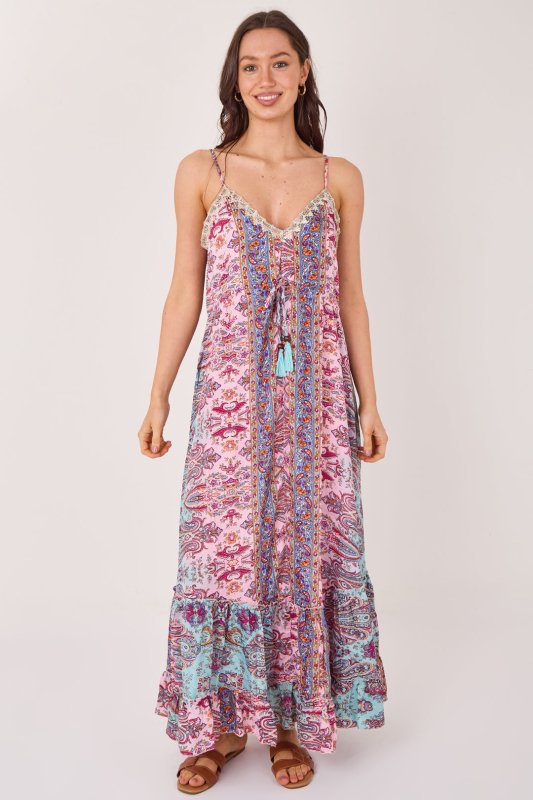 Bohemian Paisley Tassel Detail Tiered Maxi Dress - Dresses - British D'sire