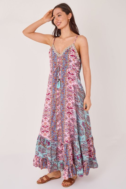 Bohemian Paisley Tassel Detail Tiered Maxi Dress - Dresses - British D'sire