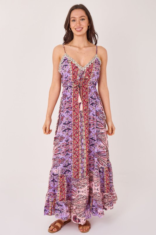Bohemian Paisley Tassel Detail Tiered Maxi Dress - Dresses - British D'sire