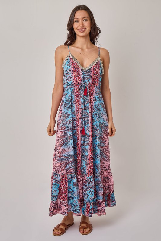 Bohemian Paisley Tassel Detail Tiered Maxi Dress - Dresses - British D'sire
