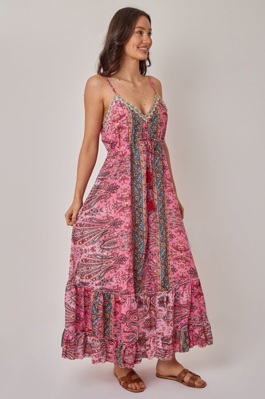 Bohemian Paisley Tassel Detail Tiered Maxi Dress - Dresses - British D'sire