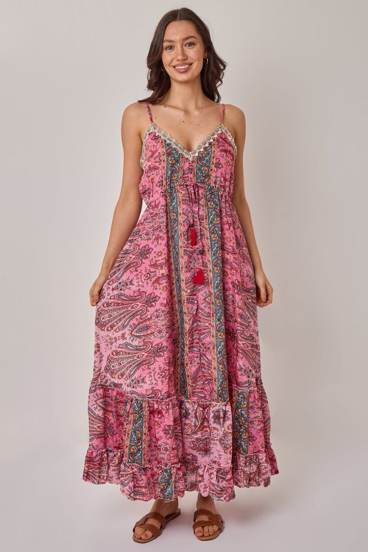 Bohemian Paisley Tassel Detail Tiered Maxi Dress - Dresses - British D'sire