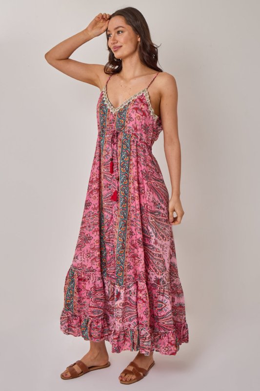 Bohemian Paisley Tassel Detail Tiered Maxi Dress - Dresses - British D'sire