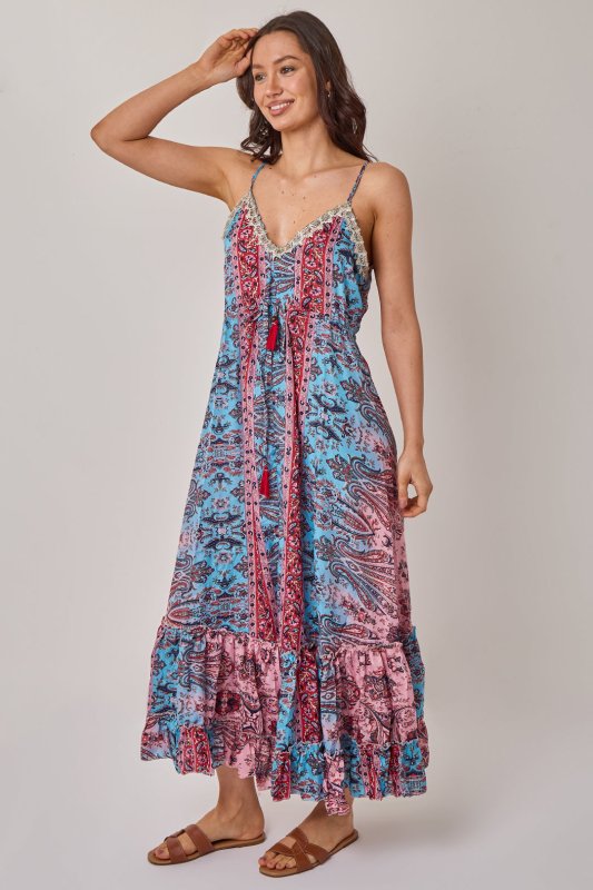 Bohemian Paisley Tassel Detail Tiered Maxi Dress - Dresses - British D'sire