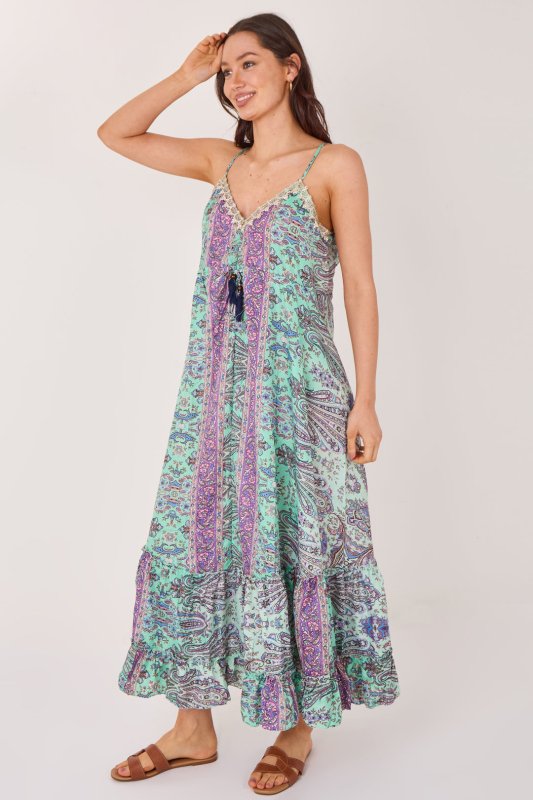Bohemian Paisley Tassel Detail Tiered Maxi Dress - Dresses - British D'sire
