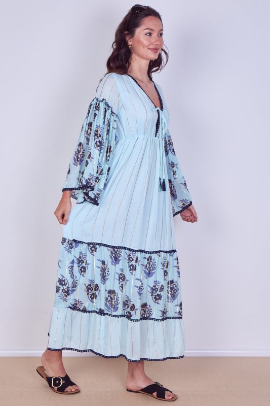 Bohemian Tiered Maxi Dress – Flowy Viscose Elegance - Dresses - British D'sire