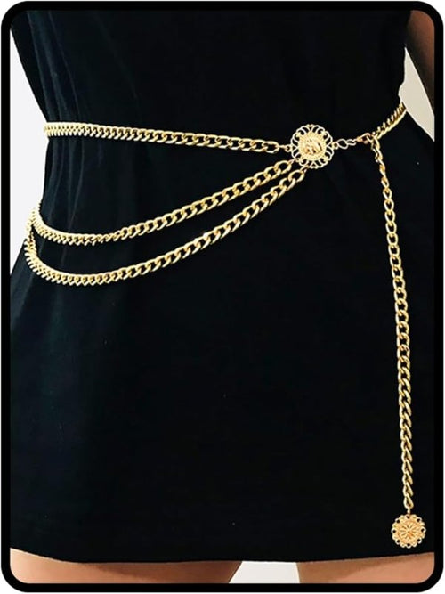 Sassia Bohend Punk Circle Waist Chain for Women & Girls – Gold Metallic Pants Chain, Body Chain & Skirt Accessories - Adjustable, Lightweight & Durable Fashion Jewelry for Casual & Party Wear